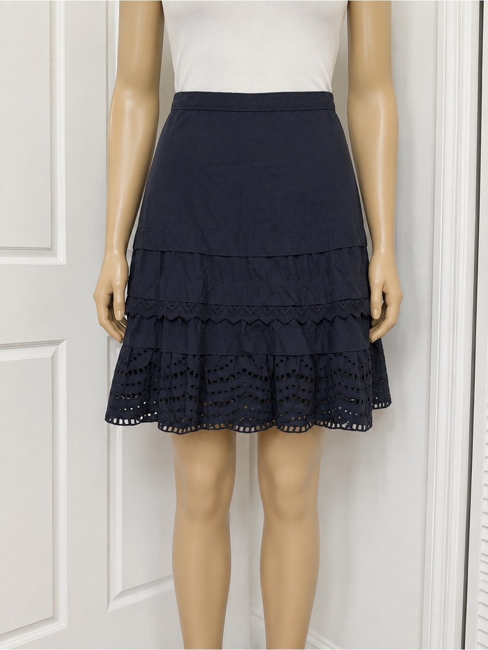 monaco Navy Tiered Eyelet Mini Skirt